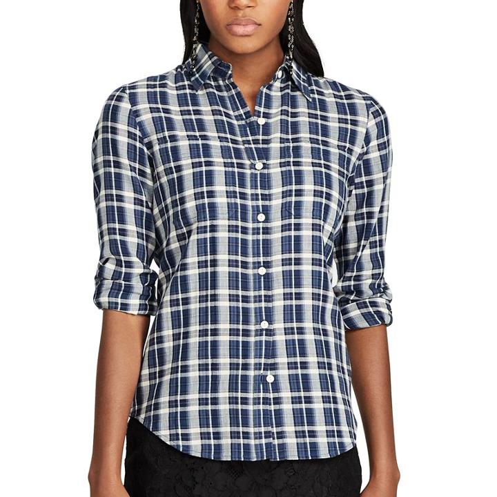 Petite Chaps Plaid Twill Shirt, Women's, Size: Xl Petite, Pink Ovrfl