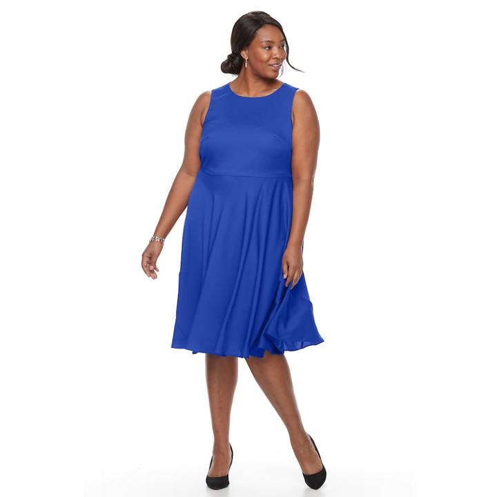 Plus Size Dana Buchman Sleeveless Paneled Circle Cut Dress, Women's, Size: 20 W, Med Blue