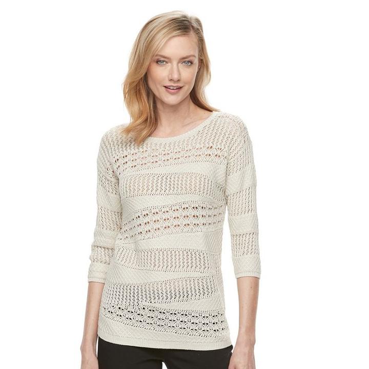 Women's Dana Buchman Open-work Scoopneck Sweater, Size: Large, Lt Beige
