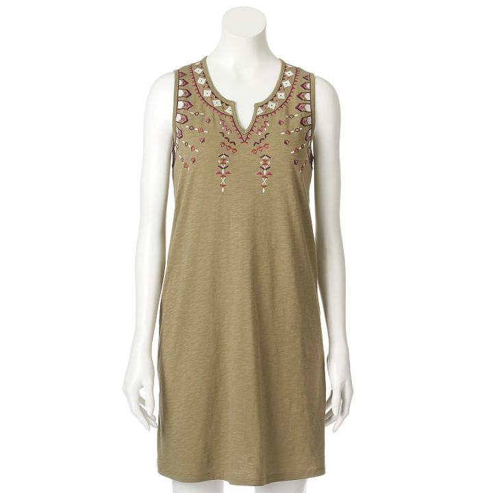 Women's Sonoma Goods For Life&trade; Embroidered Tank Dress, Size: Xxl, Green