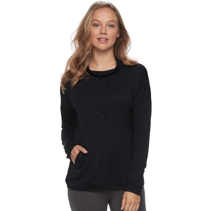 Women's Sonoma Goods For Life&trade; Pajamas: Cowlneck Banded-bottom Sweatshirt, Size: Large, Black