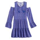 Girls Plus Size Mudd&reg; Cold-shoulder Bell Sleeve Patterned Dress, Size: 12 1/2, Blue (navy)