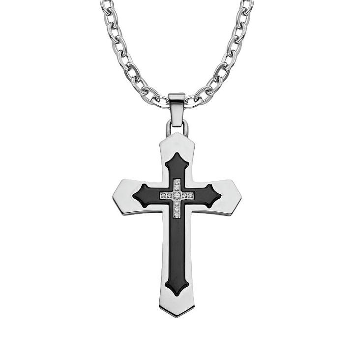 Axl By Triton Men's Stainless Steel 1/10 Carat T.w. Diamond Cross Pendant, Size: 22, Black