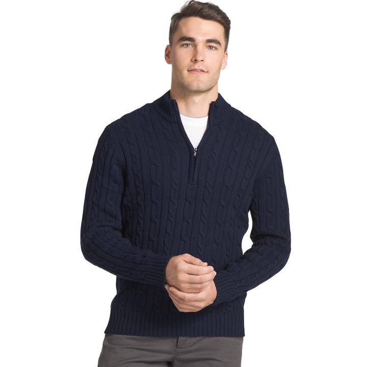 Men's Izod Regular-fit Cable Knit Quarter-zip Sweater, Size: Xl, Dark Blue