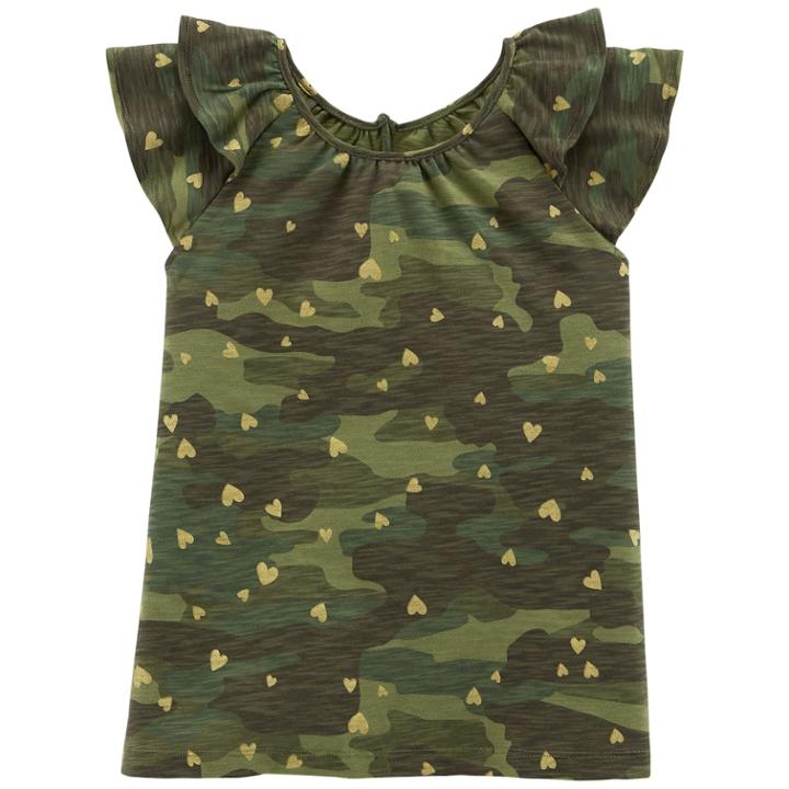 Girls 4-14 Carter's Camo Heart-print Ruffled Top, Size: 4-5, Camo Print