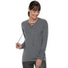 Women's Tek Gear&reg; Lace-up Long Sleeve Top, Size: Large, Dark Grey