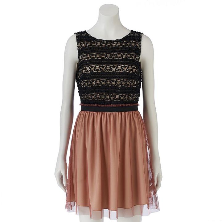 Speechless Lace Chiffon Skater Dress - Juniors, Girl's, Size: Xs, Ovrfl Oth