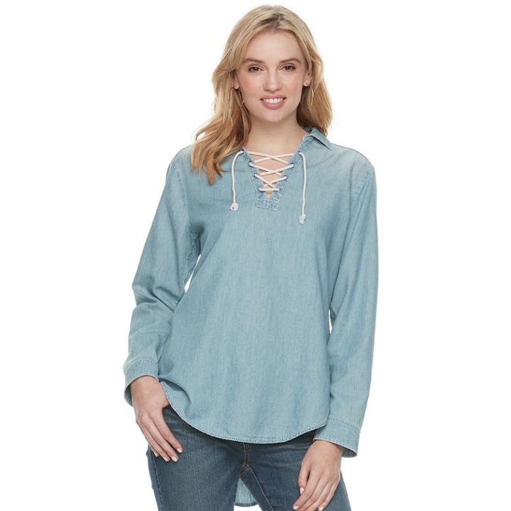 Women's Sonoma Goods For Life&trade; Lace-up Shirt, Size: Large, Med Blue
