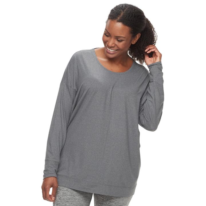 Plus Size Tek Gear® Long Sleeve Cross Back Crew Top, Women's, Size: 3xl, Dark Grey