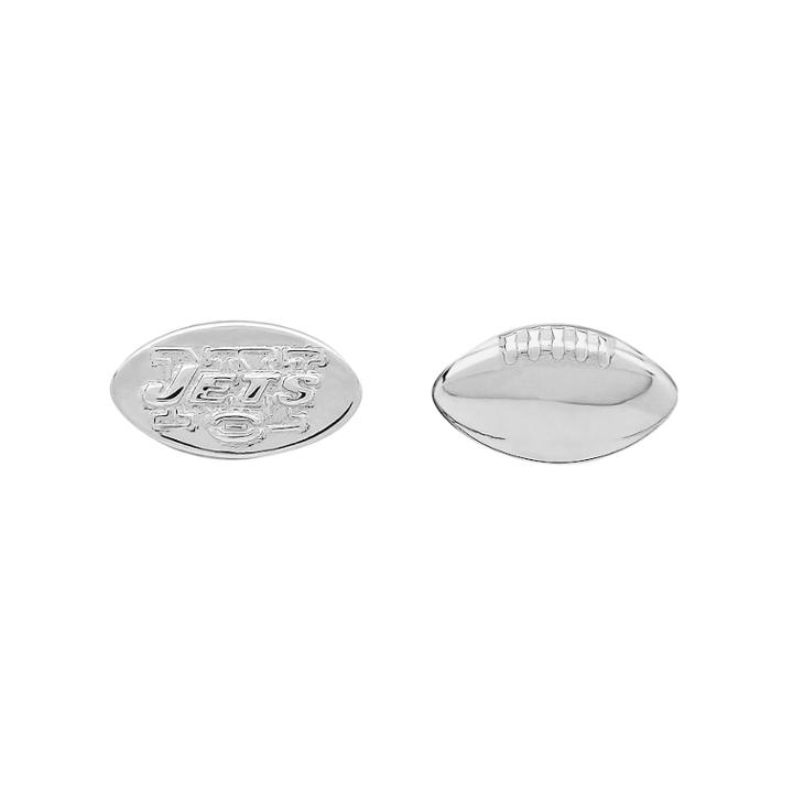 New York Jets Team Logo & Football Mismatch Stud Earrings, Women's, Silver
