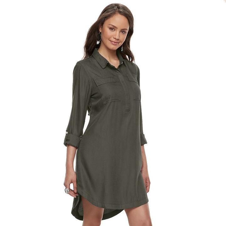 Juniors' So&reg; Twill Utility Shirt Dress, Teens, Size: Medium, Dark Green