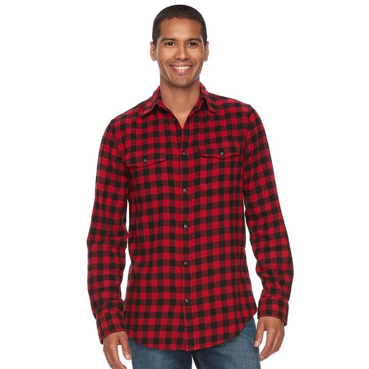 Men's Sonoma Goods For Life&trade; Slim-fit Plaid Flannel Button-down Shirt, Size: Xxl, Dark Red