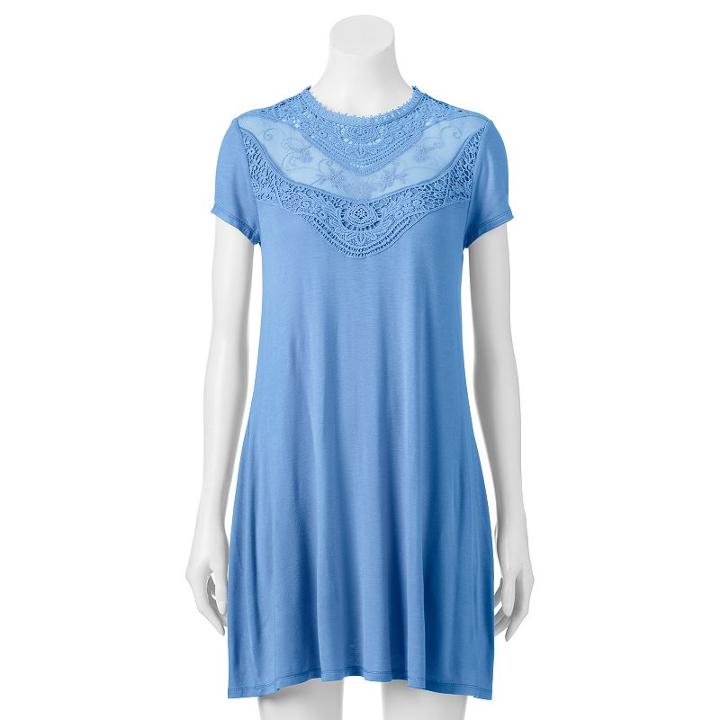 Juniors' Almost Famous Crochet Yoke Shift Dress, Girl's, Size: Medium, Brt Yellow