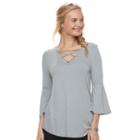 Juniors' Pink Rose Strappy Bell Sleeve Top, Teens, Size: Small, Blue (navy)