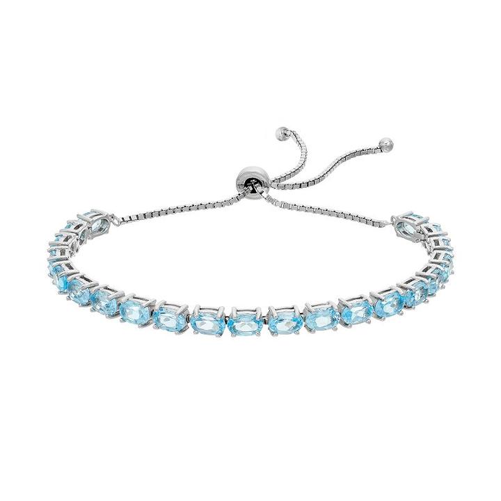 Sterling Silver Blue Topaz Bolo Bracelet, Women's
