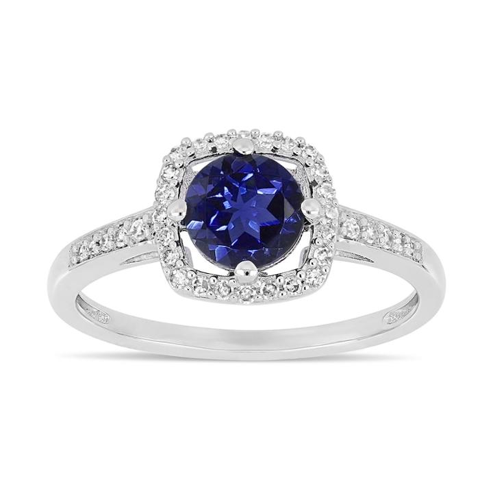 10k White Gold 1/8 Carat T.w. Diamond Lab-created Sapphire Frame Ring, Women's, Blue