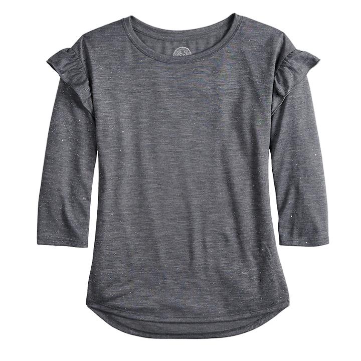 Girls 7-16 So&reg; Ruffle Sleeve Top, Size: 10, Grey (charcoal)