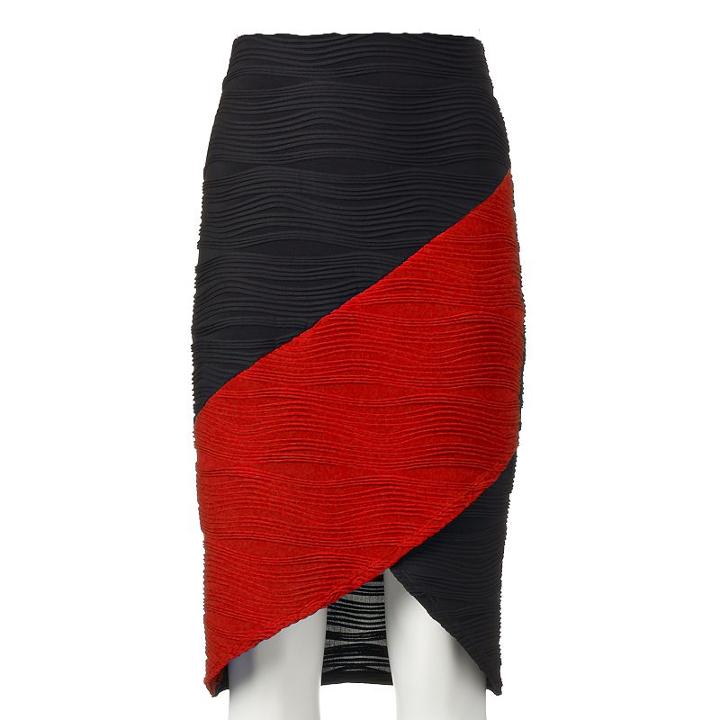 Women's Double Click Wavy Colorblock Skirt, Size: Medium, Red