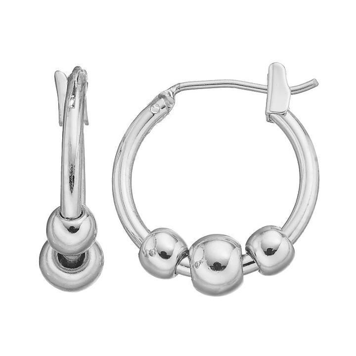 Chaps Triple Beaded Hoop Earrings, Women's, Silver