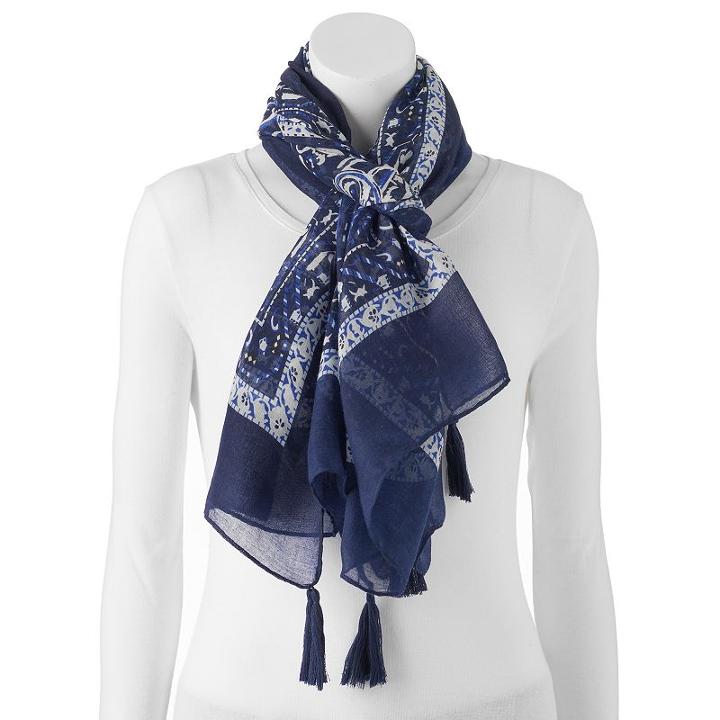 Madden Nyc Paisley Tassel Wrap Scarf, Women's, Blue (navy)