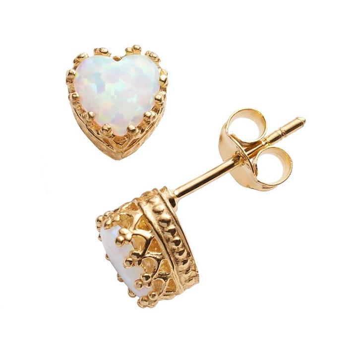 14k Gold Over Silver Lab-created Opal Heart Crown Stud Earrings, Women's, White
