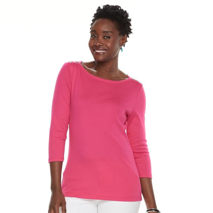 Women's Croft & Barrow&reg; Button-shoulder Boatneck Tee, Size: Xl, Med Pink