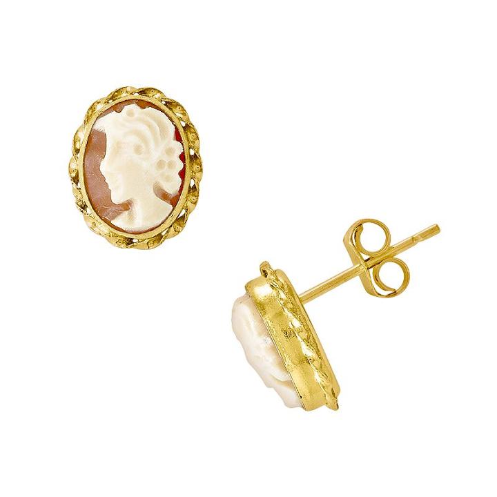 14k Gold Cameo Stud Earrings, Women's, Multicolor