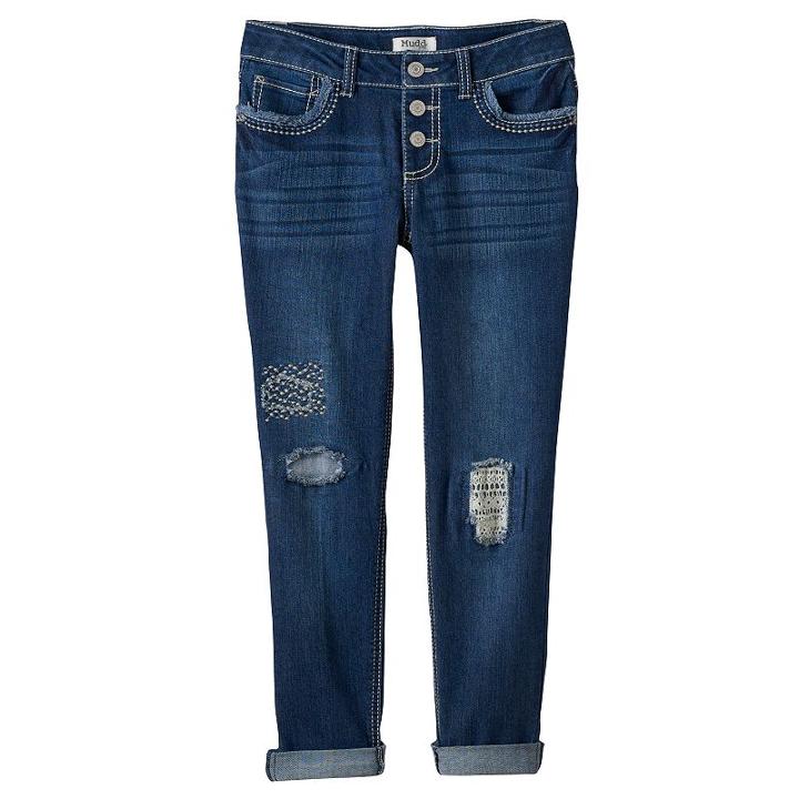 Girls 7-16 & Plus Size Mudd&reg; Destructed Crop Boyfriend Jeans, Girl's, Size: 18 1/2, Med Blue