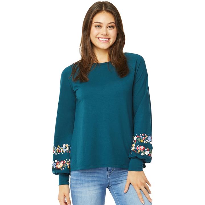 Juniors' Wallflower Floral Puff Sleeve Top, Teens, Size: Large, Lt Green