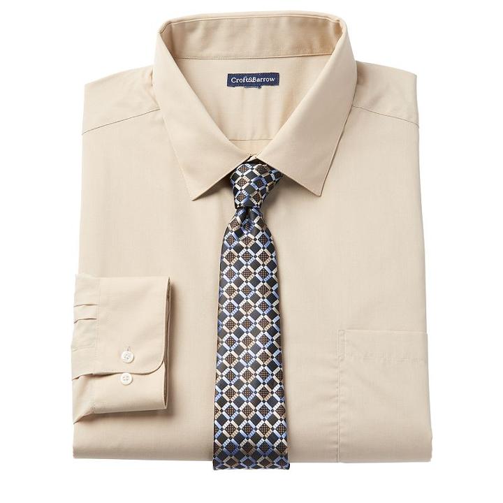 Big & Tall Croft & Barrow&reg; Classic-fit Striped Dress Shirt And Patterned Tie Boxed Set, Men's, Size: 19 36/7t, Lt Beige