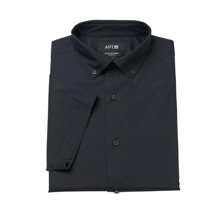 Men's Apt. 9&reg; Slim-fit Stretch Button-down Collar Dress Shirt, Size: M 15.5-16, Black