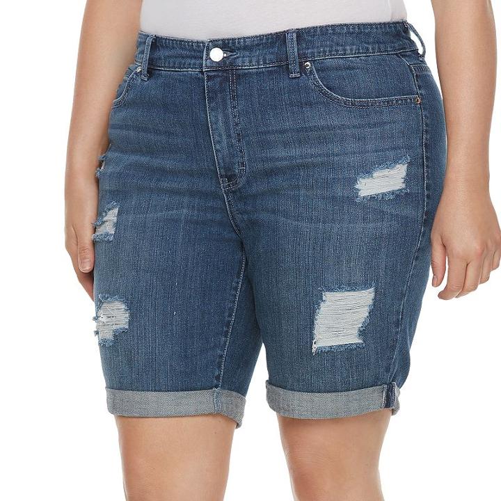 Plus Size Jennifer Lopez Destructed Jean Bermuda Shorts, Women's, Size: 18 W, Dark Blue