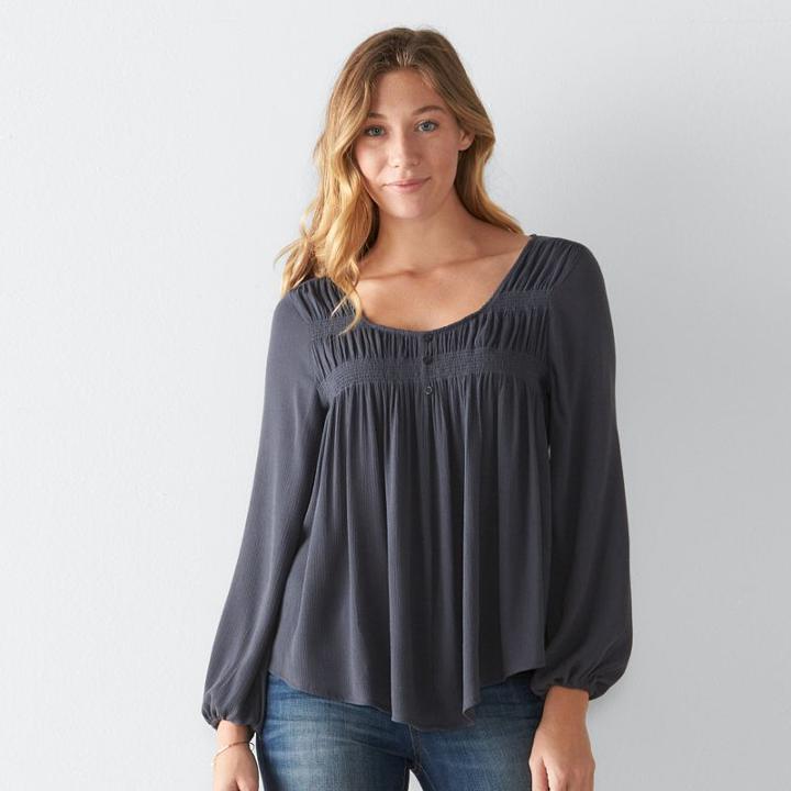 Petite Sonoma Goods For Life&trade; Smocked-front Peasant Top, Women's, Size: M Petite, Dark Grey