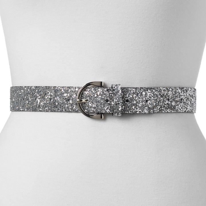 Women's Mudd&reg; Glitter Belt, Size: Large, Grey (charcoal)