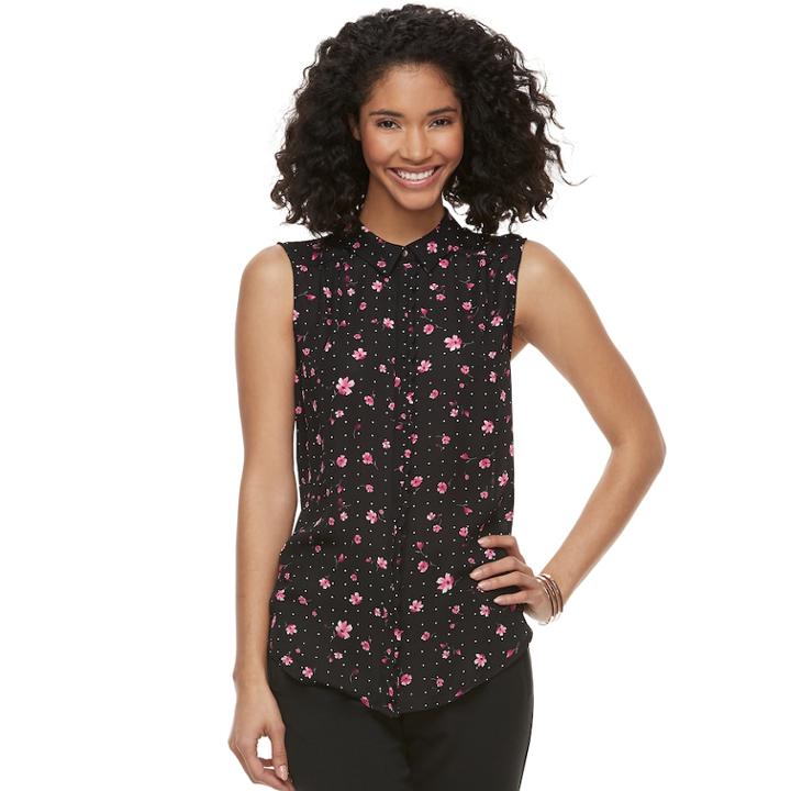 Women's Elle&trade; Scalloped Chiffon Tank, Size: Small, Black