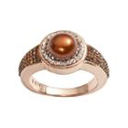 Pearl 'n' Ice 14k Rose Gold Over Silver Dyed Freshwater Cultured Pearl & Crystal Halo Ring, Women's, Size: 7, Brown
