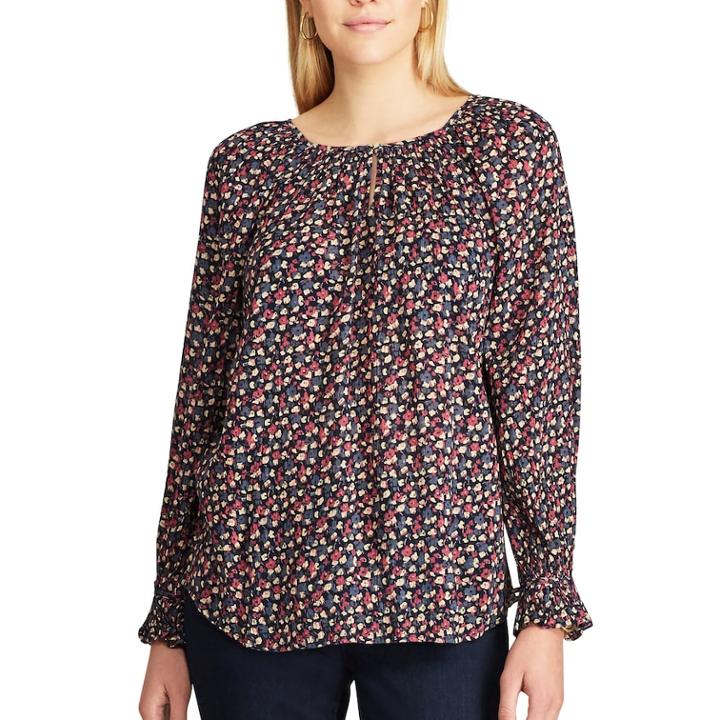 Women's Chaps Floral Top, Size: Medium, Blue (navy)