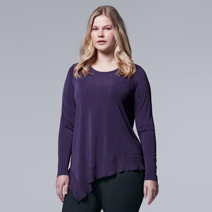 Plus Size Simply Vera Vera Wang Mixed-media Asymmetrical Top, Women's, Size: 2xl, Purple