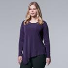 Plus Size Simply Vera Vera Wang Mixed-media Asymmetrical Top, Women's, Size: 2xl, Purple