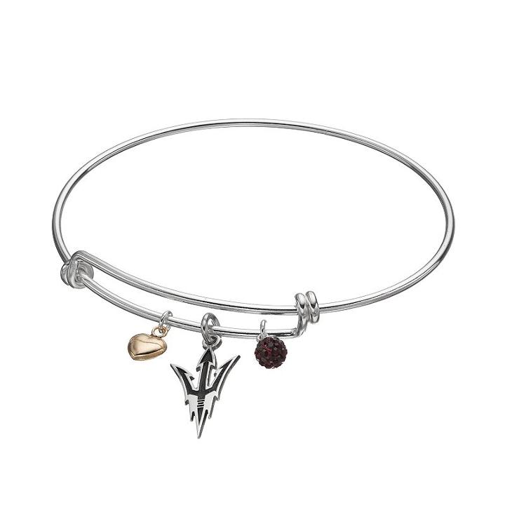 Fiora Sterling Silver Arizona State Sun Devils Charm Bangle Bracelet, Women's, Dark Red