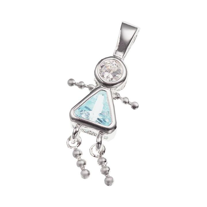 Sterling Silver Birthstone Babies Girl Charm, Blue