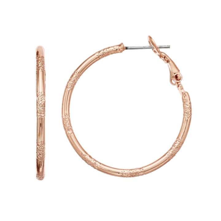 Lc Lauren Conrad Textured Hoop Earrings, Women's, Light Red
