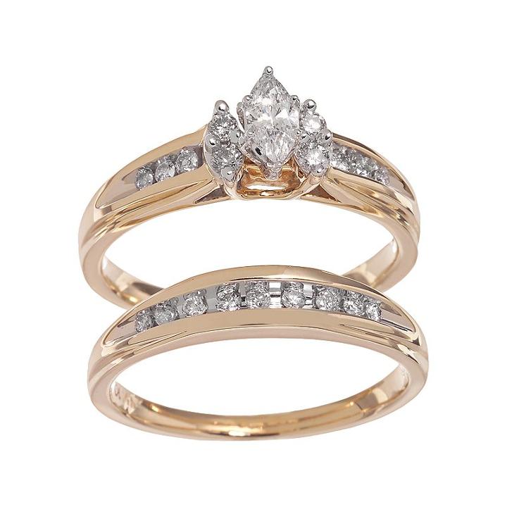 Cherish Always Marquise-cut Diamond Engagement Ring Set In 14k Gold (1/2 Ct. T.w.), Women's, Size: 7, White