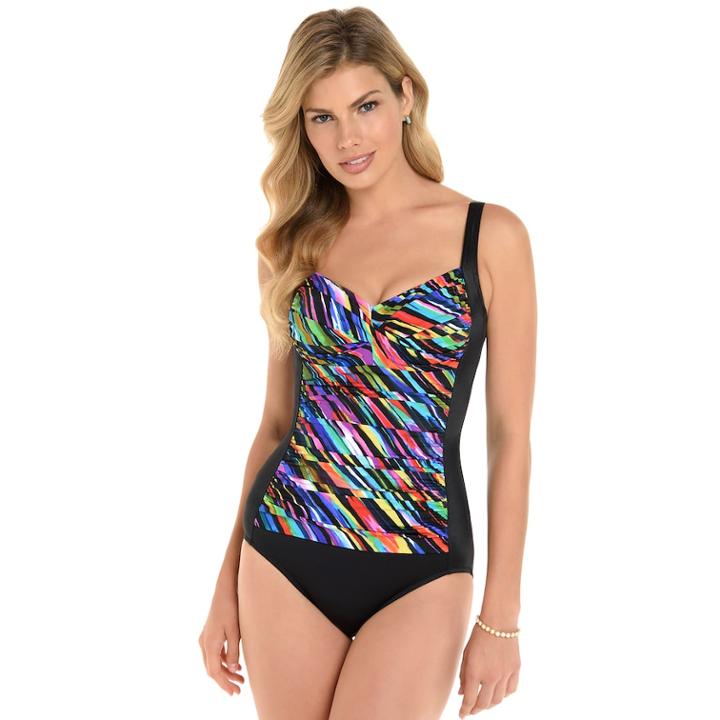 Women's Croft & Barrow&reg; Bust Minimizer Twist-front One-piece Swimsuit, Size: 14, Locomotion Multi