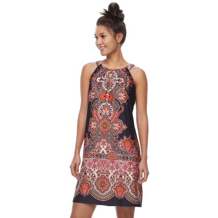 Women's Perceptions Scroll Print Shift Dress, Size: 6, Blue (navy)