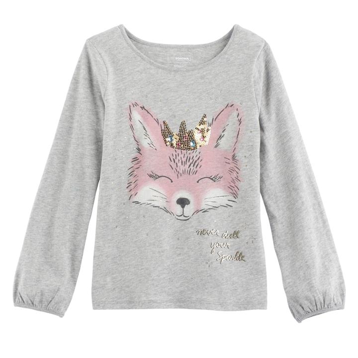 Girls 4-12 Sonoma Goods For Life&trade; Cinched Long-sleeve Embellished Tee, Size: 8, Med Grey