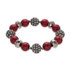 Red Simulated Pearl Fireball Stretch Bracelet, Women's