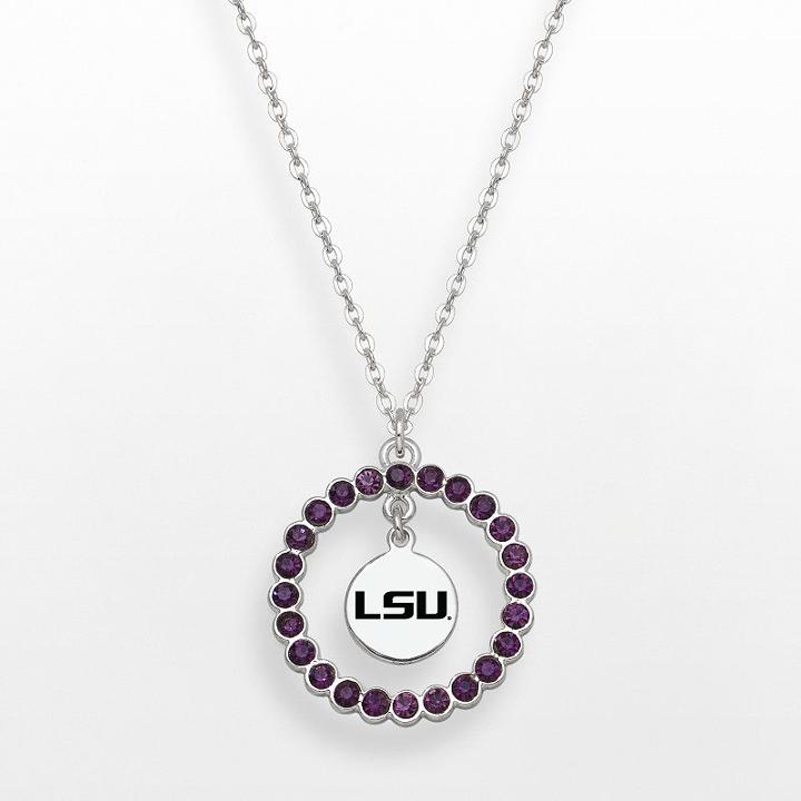 Logoart Lsu Tigers Silver Tone Crystal Logo Charm Circle Pendant, Women's, Size: 18, Purple