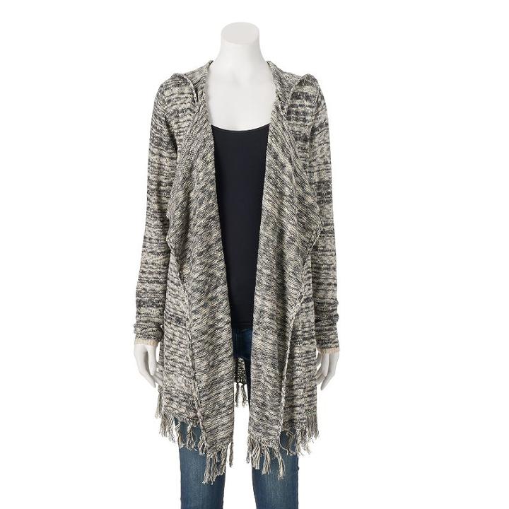 Women's Sonoma Goods For Life&trade; Hooded Marled Cardigan, Size: Xs, Beig/green (beig/khaki)
