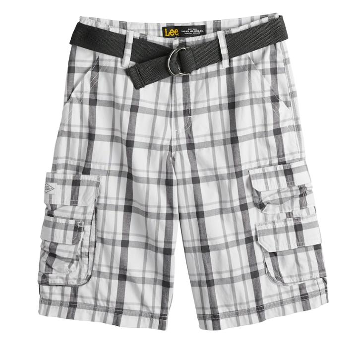 Husky Boys 8-20 Lee Twill Cargo Shorts, Size: 14 Husky, White Kendall Plaid